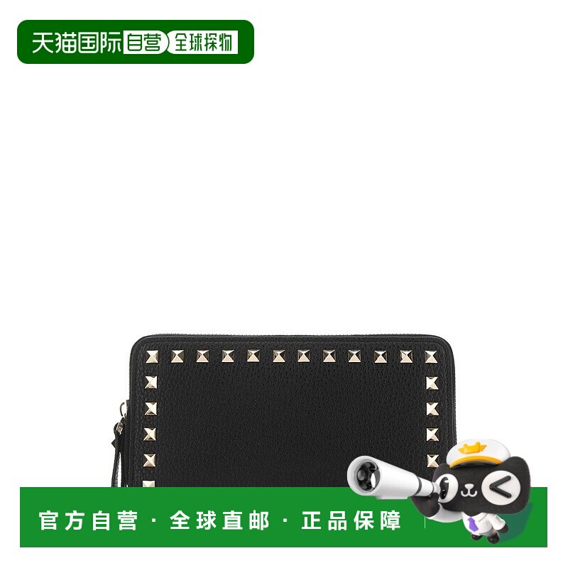 1h可退 香港直邮潮奢 valentino 华伦天奴 女士 黑色皮革钱包 7W2