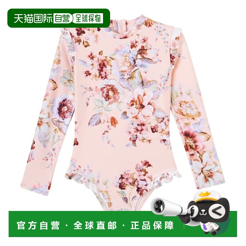 1h可退 香港直邮潮奢 ZIMMERMANN 女童 花朵荷叶边防晒泳衣童装