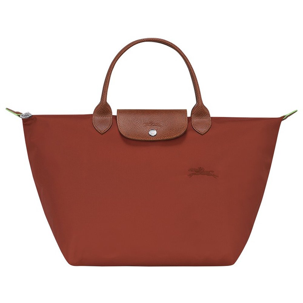 LONGCHAMP/珑骧24新款 女士中号棕红色帆布按扣拉链手提包