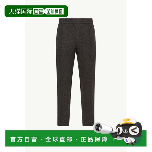 欧洲直邮MONCLER(盟可睐) Pantalon en flanelle à logo en cuir