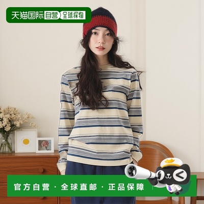 1h可退 日本直邮BEAMS BOY 女装 宽松长袖T恤 薄款纯棉刺绣条纹衫