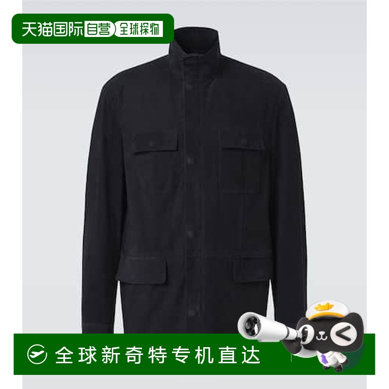 1h可退 香港直邮潮奢 Armani 阿玛尼 男士 绒面革夹克 blue蓝色