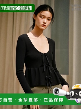 香港直邮GANNI 女士针织毛衣 K2364099 SS2025 黑色 系带长袖开衫