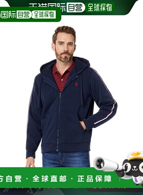 【美国直邮】U S POLO ASSN USPA全拉链袖条纹连帽衫 男装毛呢大