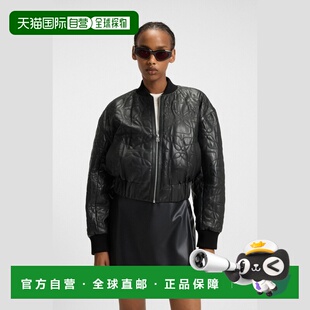 自营欧洲直邮Hugo Boss 女士黑色羔羊皮拉链闭合夹克