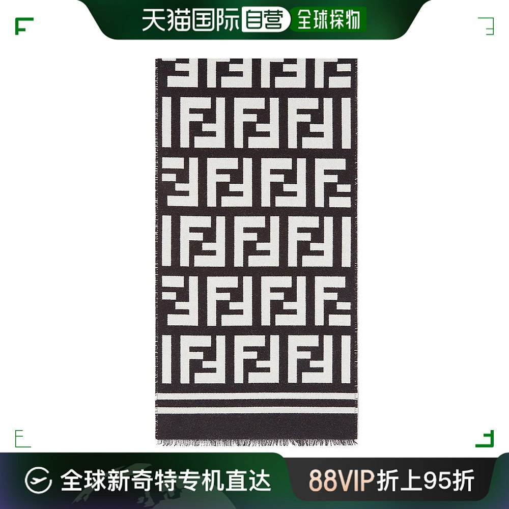 孤品捡漏欧洲直邮fendi芬迪男士秋冬ff印花棕色经典羊毛真丝围巾