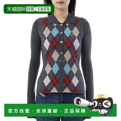韩国直邮GANNI 深灰色针织Polo衫（K2601 920） 长袖珠地网眼/领