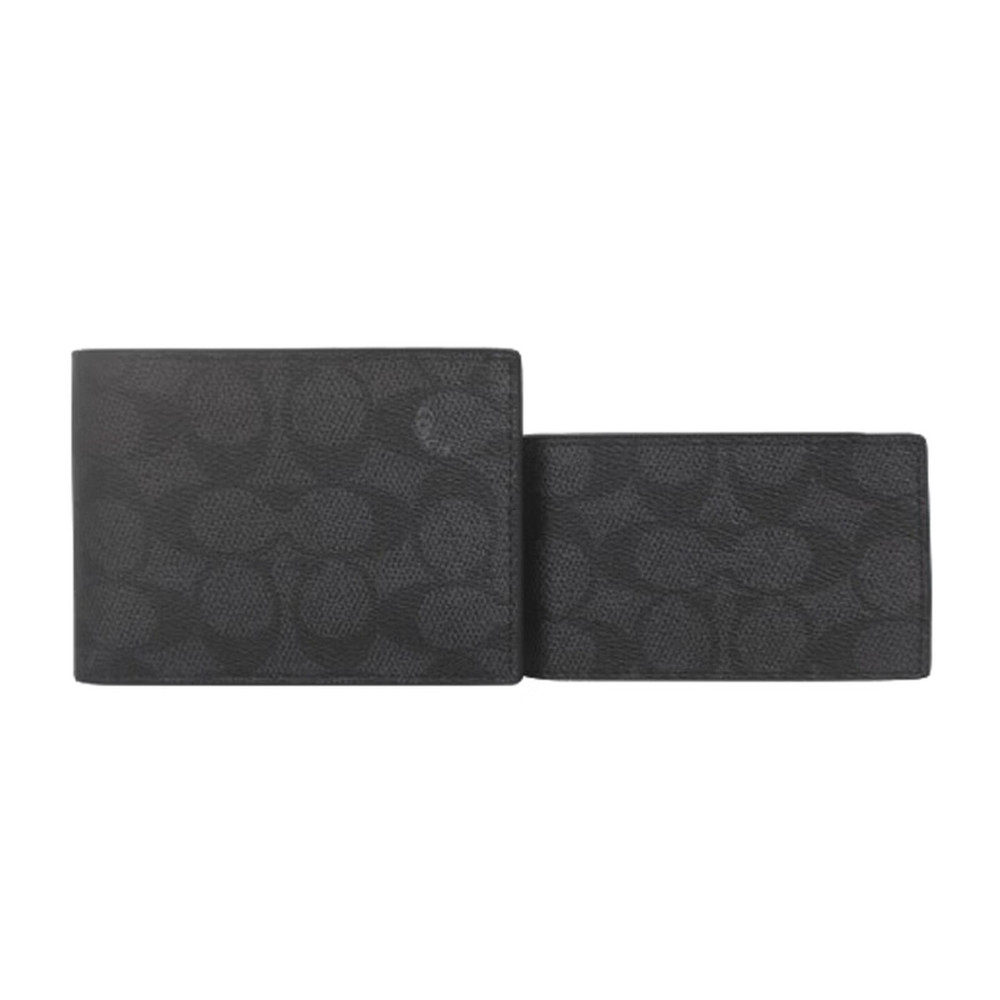 香港直邮COACH 蔻驰 男士浮雕老花短款钱夹卡包CW380CQBK