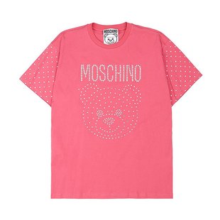 V071505411206 T恤粉色 贴钻熊头logo圆领短袖 MOSCHINO莫斯奇诺