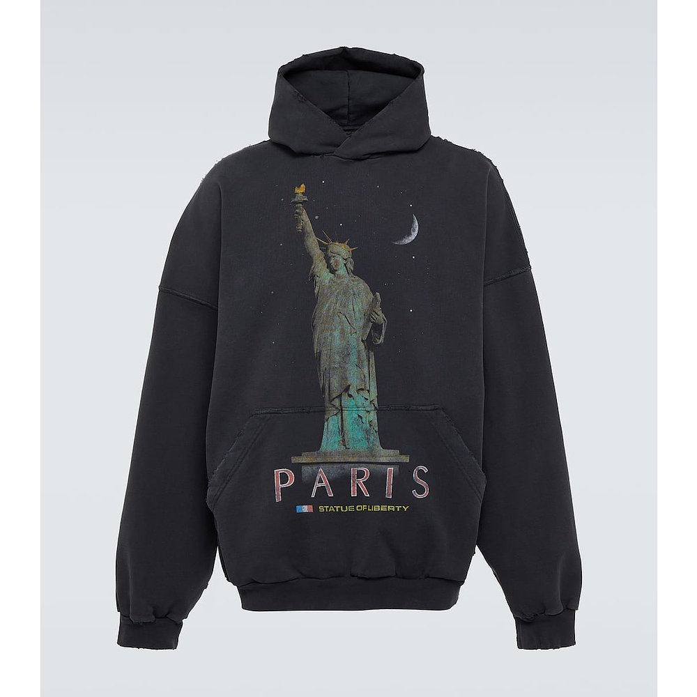 balenciaga巴黎世家男士巴黎随意舒适磨破抓绒连帽衫