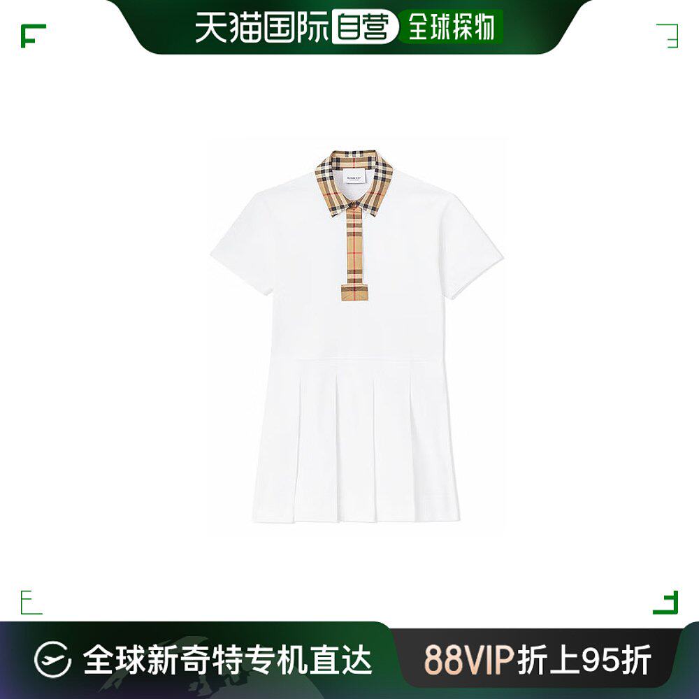 香港直邮burberry 黑白格纹polo领百褶裙摆短袖连衣裙巴宝莉