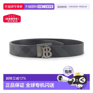香港直邮Burberry博柏利3.5cm宽格纹帆布和皮革TB扣双面用腰带