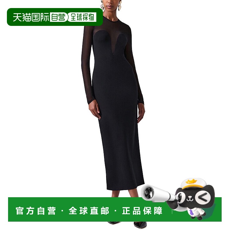 自营Carolina Herrera Sheer Yoke羊毛连衣裙-黑色 美国奥莱直发