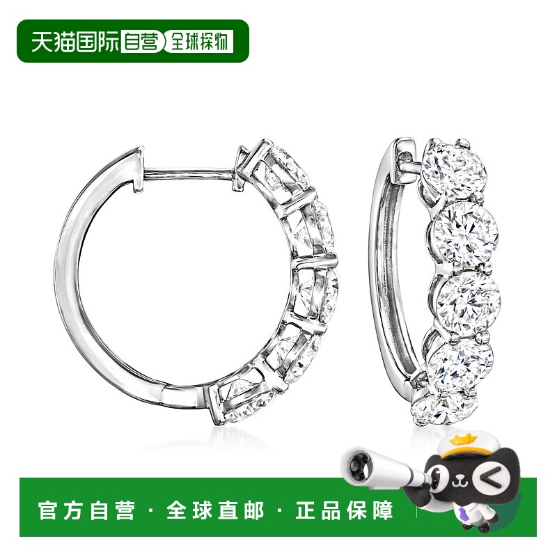 自营 Ross-Simons 实验室种植钻石 5 石环形耳环 14 克拉白金 -