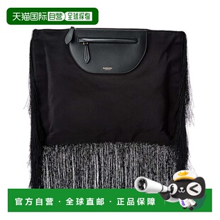 自营Burberry Olympia 流苏帆布和皮革手拿包 - 黑色 美国奥莱直