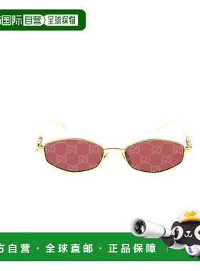 1h可退 香港直邮潮奢 Gucci 古驰 女士 金色 Oval Frame 太阳镜 G