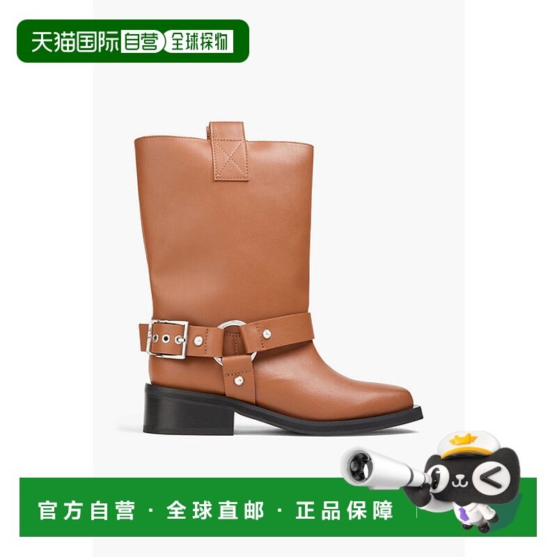 香港直邮GANNI 甘尼 女士 搭扣皮革混纺靴子 S21924921132COGNAC