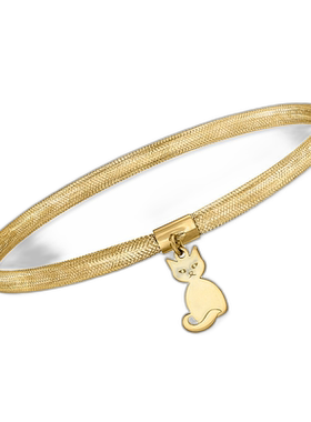 自营 Ross-Simons 意大利 14kt 黄金网眼猫吊饰手链 - 8 英寸 美