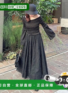 日本直邮Rienda 刺绣抽褶伞裙连衣裙 RI3465EW24258 黑色