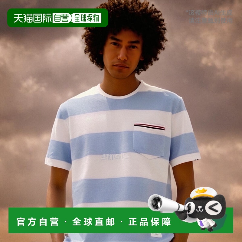 韩国直邮Thom Browne汤姆布朗上装天蓝色短袖圆领mjs201a j0049