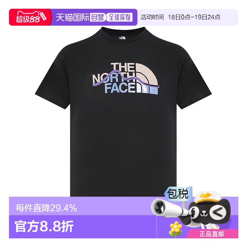 香港直邮THE NORTH FACE/北面 男款大LOGO圆领短袖T恤 黑色新款