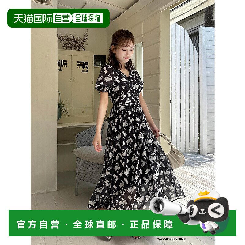 1h可退 日本直邮PEANUTS 女装花型波浪裙摆连衣裙 一體設計袖口蓬