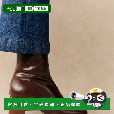 自营欧洲直邮Sezane 女士牛皮短靴深棕色靴子女靴皮靴
