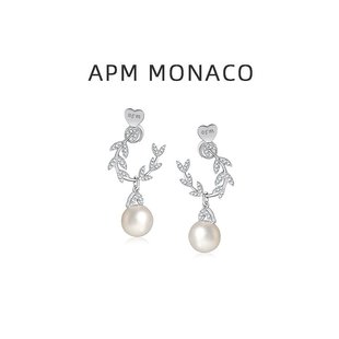 香港直邮APM Monaco女士耳环珍珠时尚饰品银饰纯银镶嵌宝石耳饰