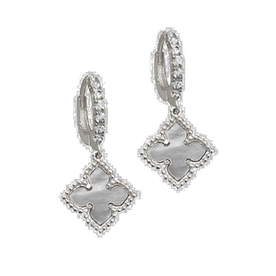 自营 Adornia Floral Dangle Hoops 白色 珍珠母贝银 - 白色 美国