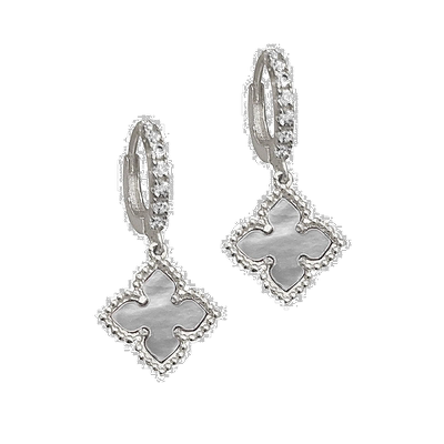 自营 Adornia Floral Dangle Hoops 白色 珍珠母贝银 - 白色 美国