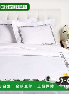 自营Dea意大利亚麻希腊刺绣羽绒被套装-白色/黑色 美国奥莱直发