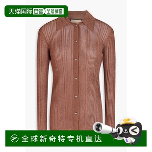 香港直邮潮奢 古驰 1h可退 Gucci 77028 女士 金属感罗纹针织衬衫