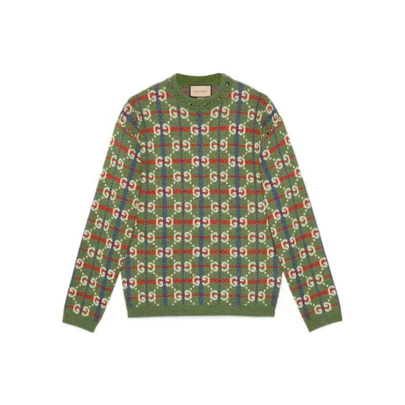 Gucci GG格纹针织羊毛毛衣 713571XKCOZ