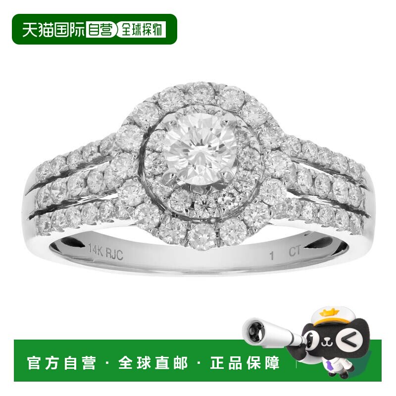 自营 vir jewels1 克拉钻石订婚戒指 14K 白金光环式圆形新娘婚礼