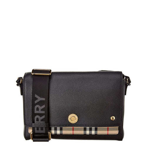 【美国奥莱】直发 Burberry Note中号复古格子皮肩包-黑色
