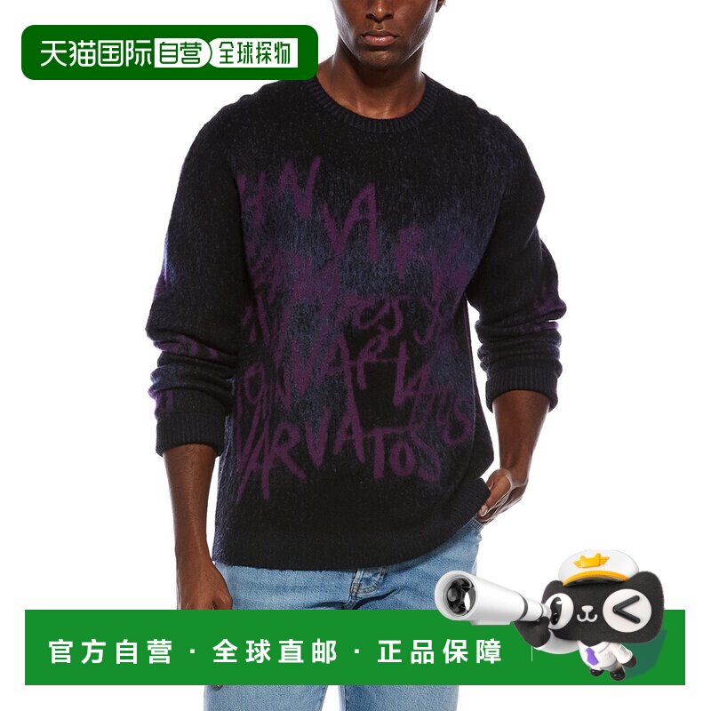 自营John Varvatos羊毛和羊绒混纺圆领毛衣-黑色 美国奥莱直发