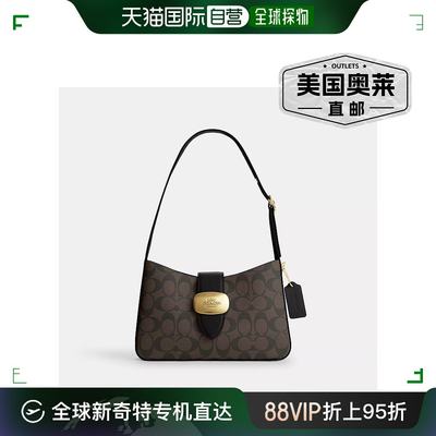 Coach/蔻驰 Eliza 标志帆布单肩包 金色/棕色 黑色CP005 【美国奥