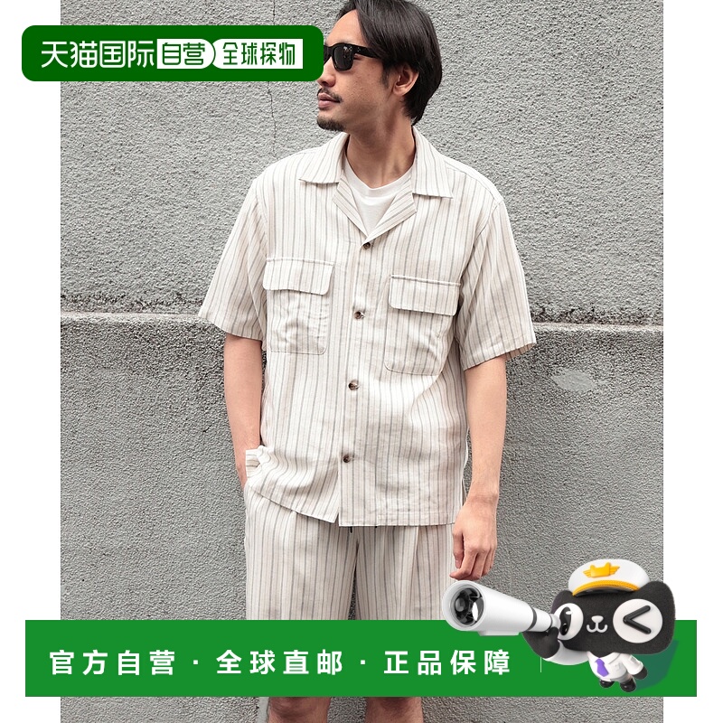 1h可退 日本直邮UNION STATION 男士条纹开领短袖衬衫 夏季清爽休