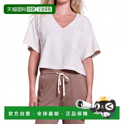 自营sundryCrop V-Neck Pocket Tee In Oyster - oyster 美国奥莱