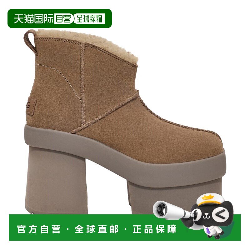 自营欧洲直邮UGG24新款 女士棕色麂皮鞋面防臭鞋垫防滑徽标高跟短图片