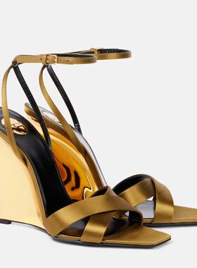 潮奢 Saint Laurent 圣罗兰 女士 Lucienne crêpe 绸缎坡跟凉鞋