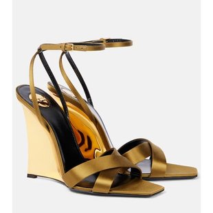 圣罗兰 女士 Lucienne 潮奢 绸缎坡跟凉鞋 Laurent crêpe Saint