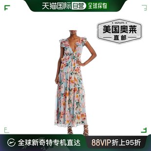 蓝色花朵 美国奥莱 雪纺荷叶边长裙 aqua女式 直发