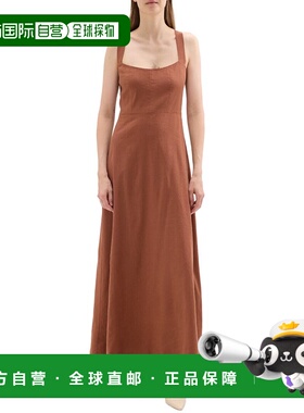 自营Theory Linen-Blend Maxi Dress - brown 美国奥莱直发