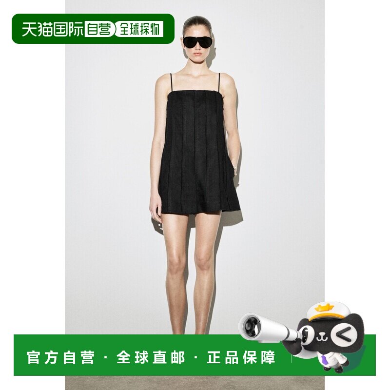 自营欧洲直邮COS 女士黑色亚麻褶裥雕塑感连体短裤图片
