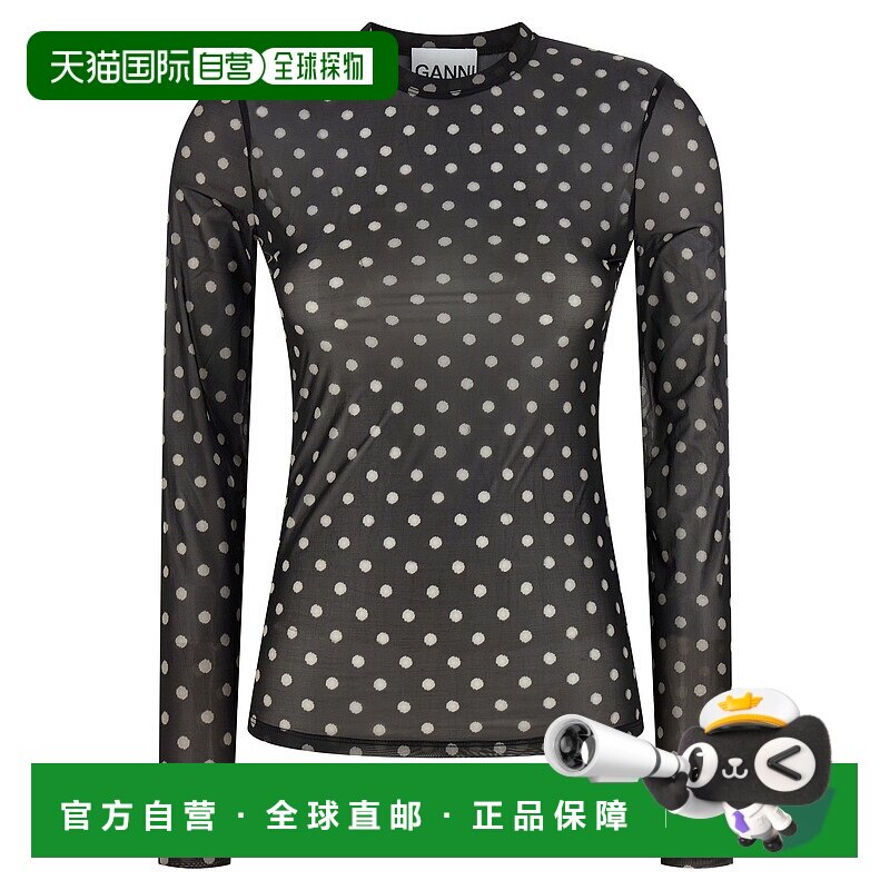 香港直邮GANNI 女士T恤 A1040076099 SS2026 黑色 'Printed Sheer