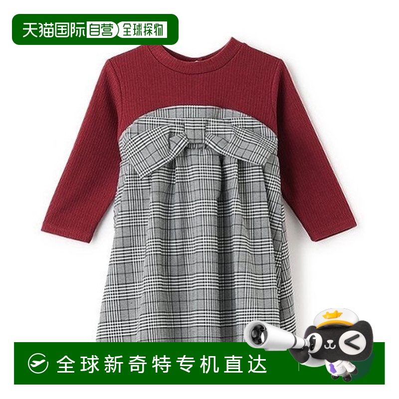 日本直邮petit main 女童格纹蝴蝶结连衣裙秋冬款 9644315裙子