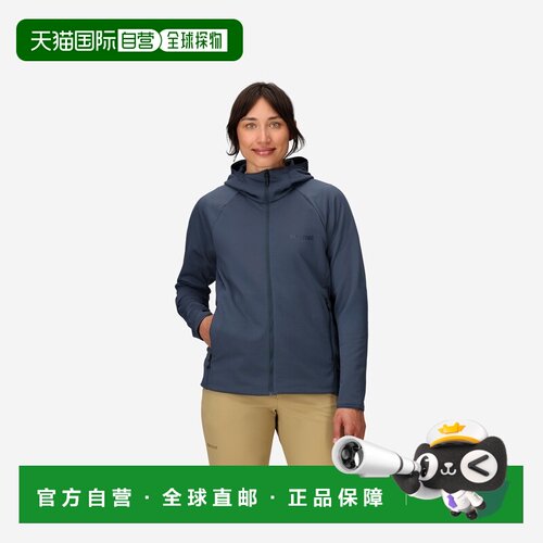自营欧洲直邮Marmot土拨鼠 Leconte女士钢蓝灰再生抓绒连帽夹克