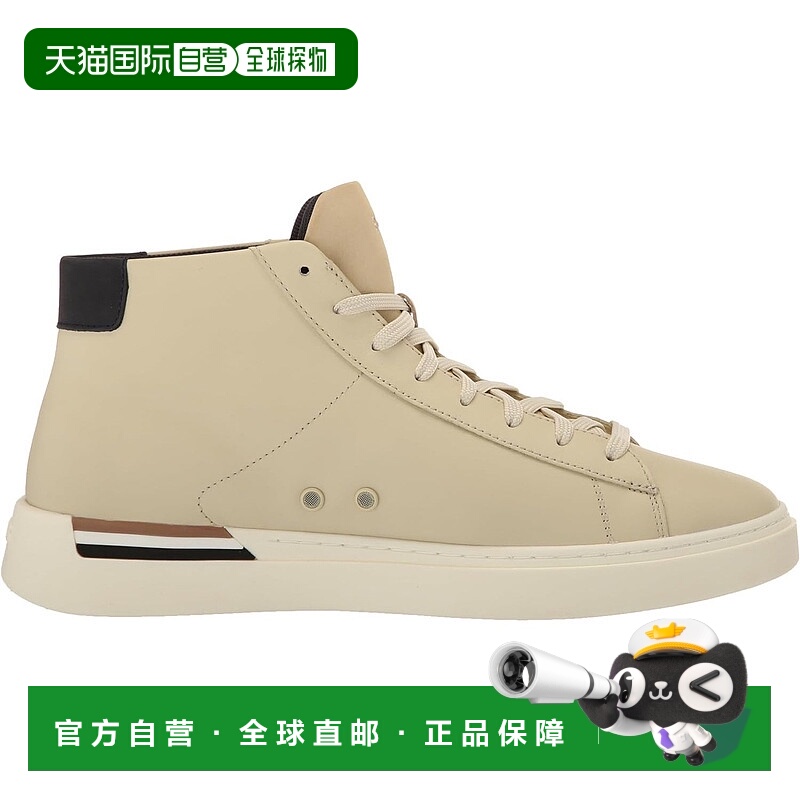 自营 HUGO BOSS 男式 Clint 高帮皮革运动鞋橡胶鞋 纳瓦霍奶油色