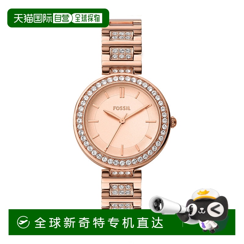 自营 Fossil女式Karli三手玫瑰金合金手表-玫瑰金 美国奥莱直发